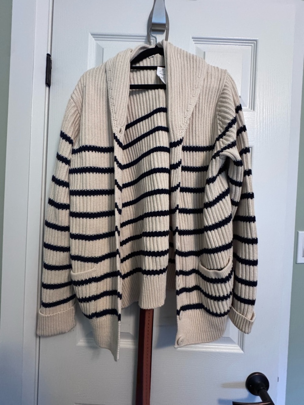 GAP Cream and Black Striped Shawl Collar Cardigan